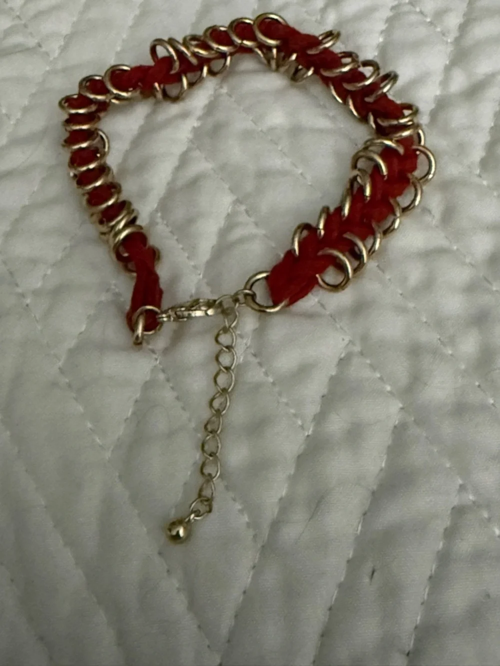 Gold Chain and Red Thread Women's Bracelet